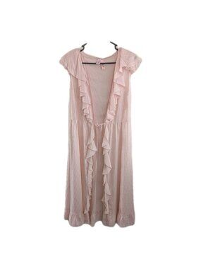 Victoria’s Secret Pink Sheer Ruffle Robe Metallic Gold Stripe Coquette Sz L